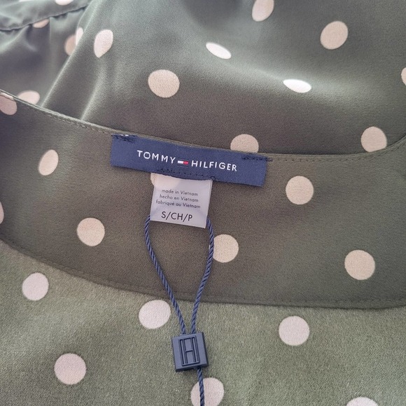 Tommy Hilfiger Tie Front Polka Dot Blouse Green Size Small - Picture 9 of 10